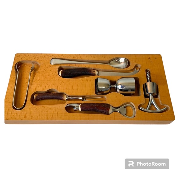 Sheffield Stag Horn Stainless Bartender Set - 7 Piece - George Butler & Co ART - Picture 1 of 14